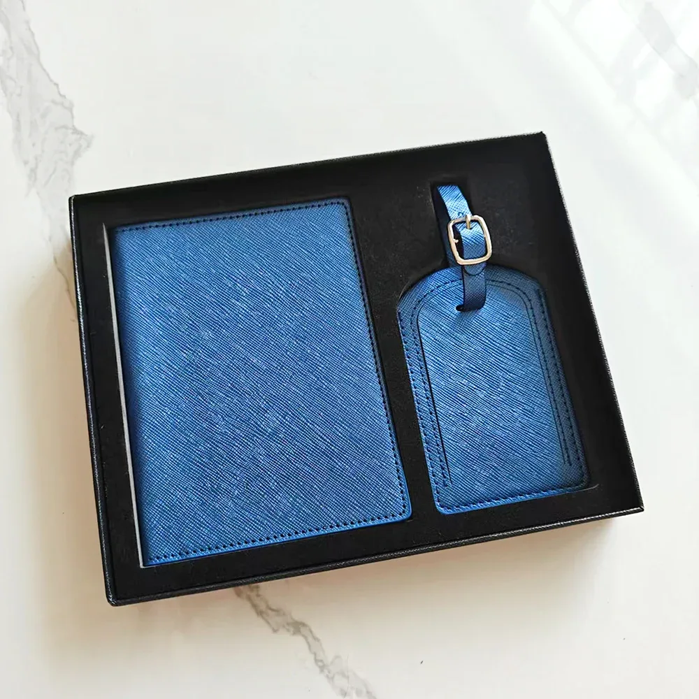 porte-passeport saffiano de voyage avec initiales personnalisées, ensemble d'étiquettes de bagage, boîte-cadeau, nom personnalisé, logo, accessoires de voyage pour femmes et hommes