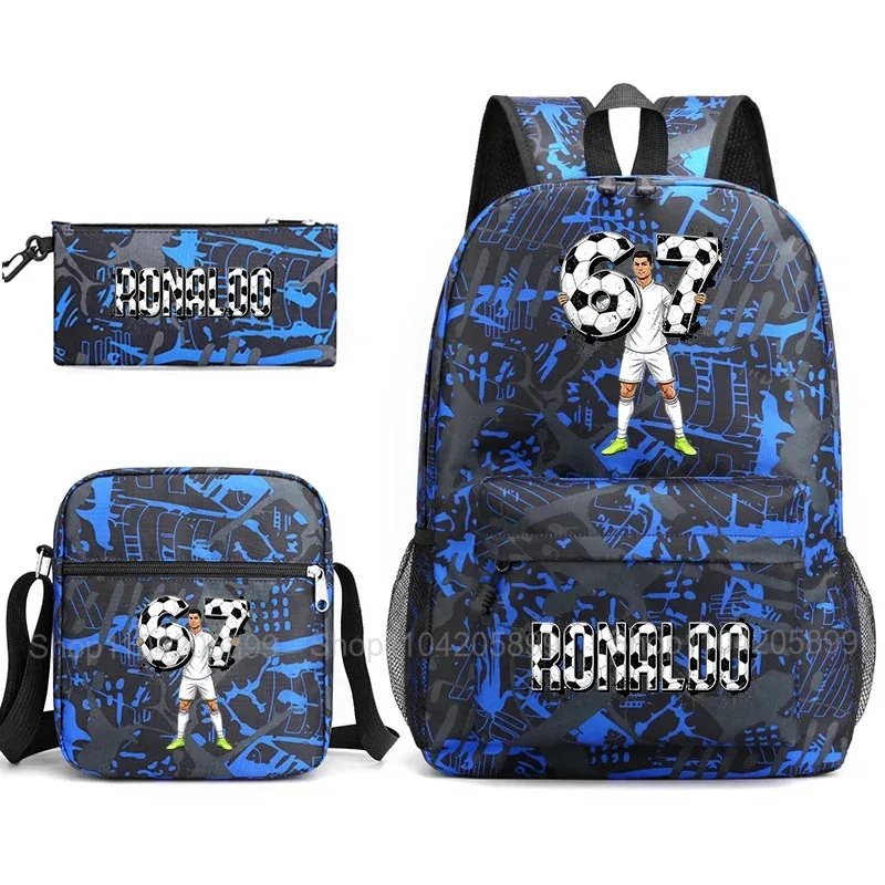 sac à dos cr7 ronaldo football 67 imprimé, sac d'école avec sac à bandoulière et trousse à crayons pour étudiants garçons, cadeau, sac à dos de voyage quotidien