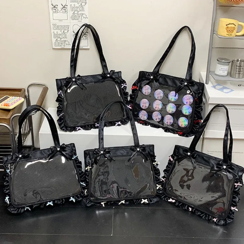 sac messager anime de style japonais, sac à bandoulière de grande capacité de style preppy avec ruban à nœud pour femmes