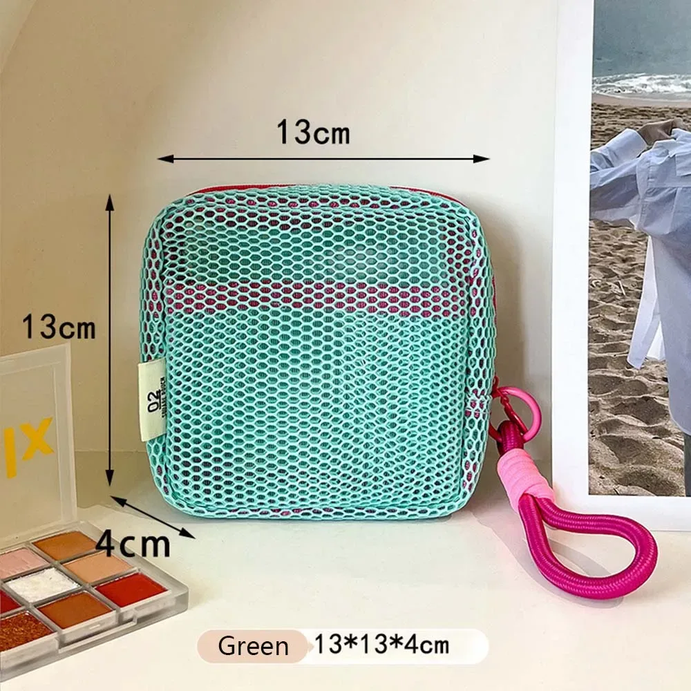 pochette en maille aux couleurs dopamine, portable pour voyage, pour câble de charge, articles de toilette, mini pochette de rangement en maille, sac cosmétique en maille, porte-clés, porte-cartes