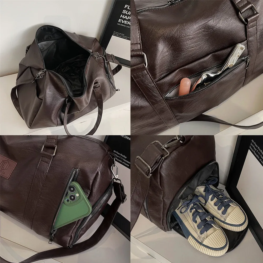 sac de voyage en cuir pu souple avec compartiment à chaussures, sac de week-end et de sport pour hommes et femmes, sac de voyage de marque pour bagage à main