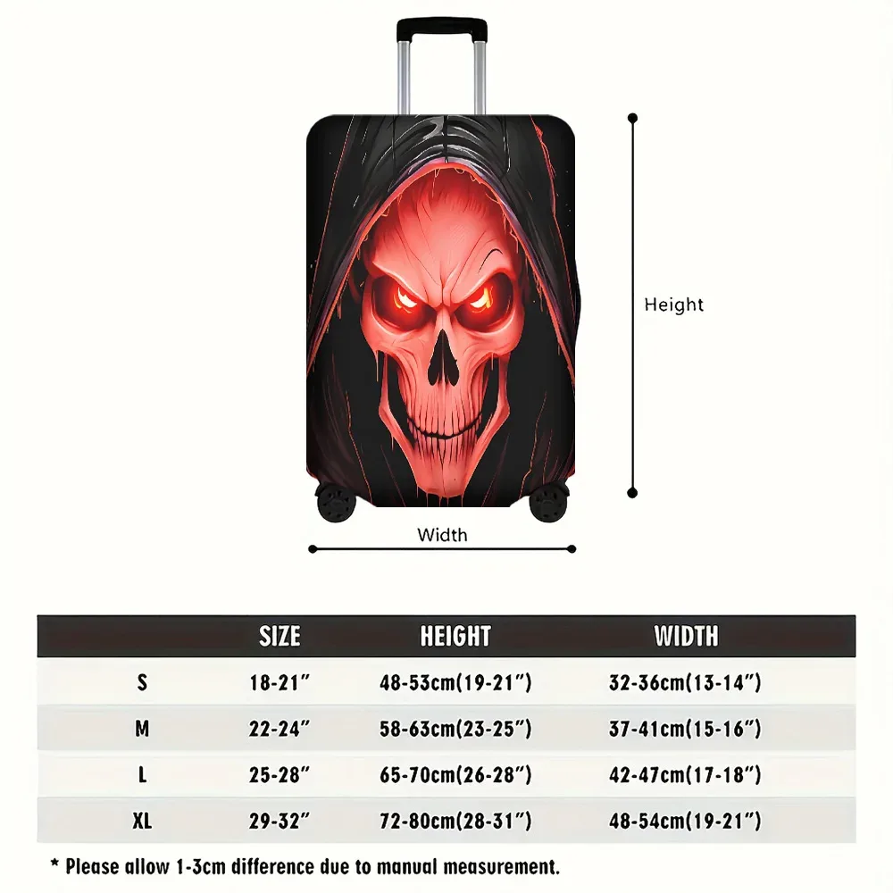 housse valise polyester motif crâne rouge yeux lumineux poignées noires rouges protection voyage format large taille grande