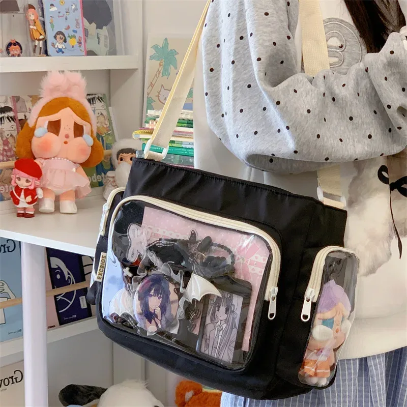 sac à bandoulière transparent simple pour filles, sac à bandoulière d'école de grande capacité, texture confortable et polyvalente, sac ita
