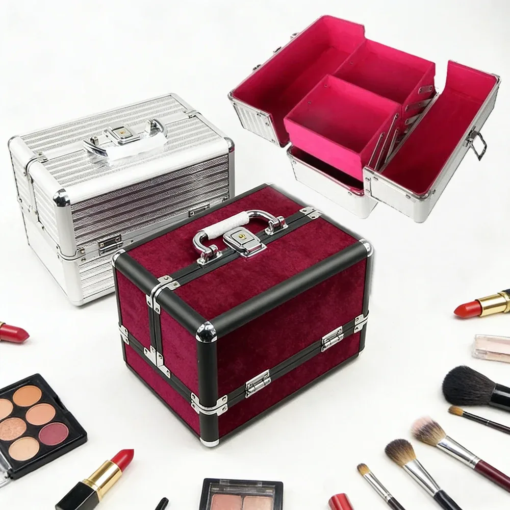 Trousse de maquillage Portable, grande capacité réglable, 4 plateaux coulissants, étui à cosmétiques, organisateur de rangement pour bijoux, beauté des ongles