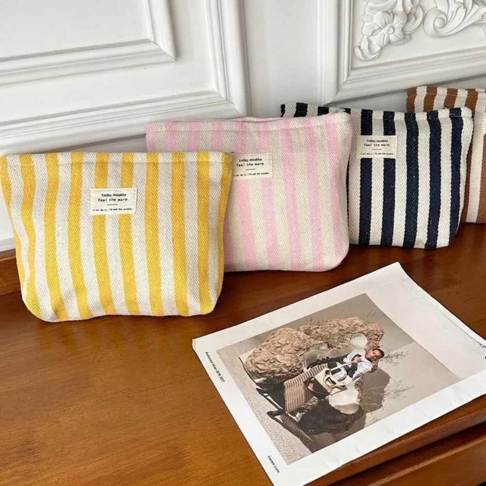 sac à cosmétiques à rayures simples pour femmes, petit sac de maquillage portable, étui de maquillage, sac à main de rangement, pochette de voyage, organisateur pour dames
