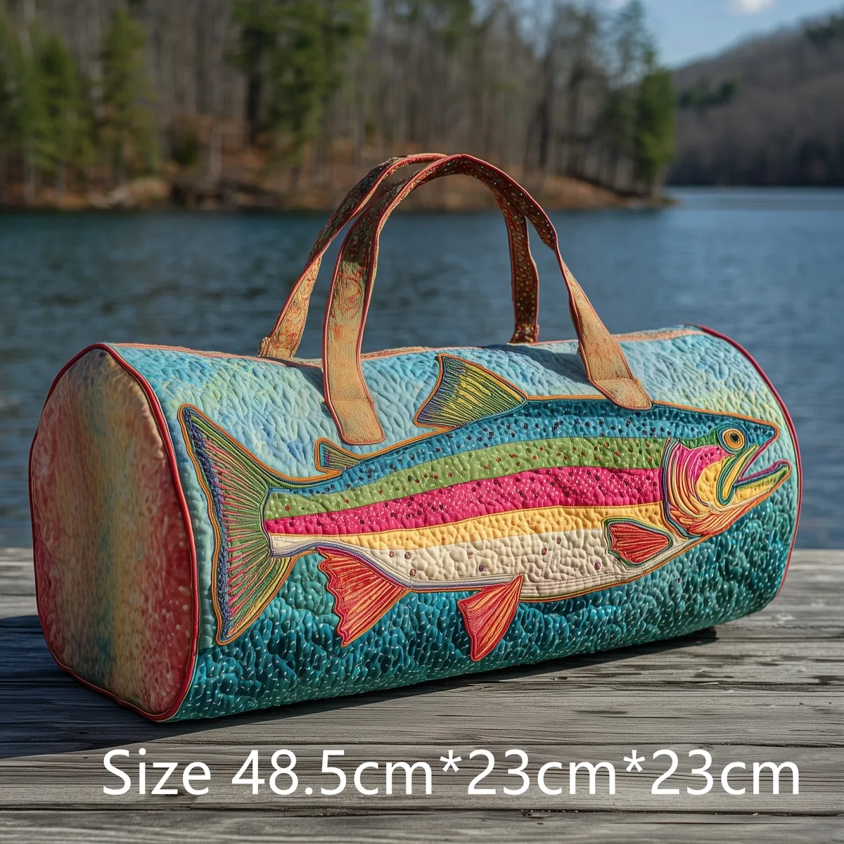 sac de pêche matelassé fait main tendance, sac de week-end imprimé 3d motif poisson basse, sac de voyage pour homme, cadeau pour pêcheur, aventures en plein air