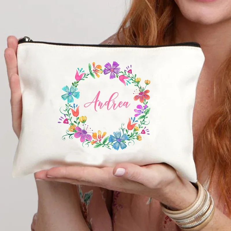 guirlande nom personnalisé toile sac cosmétique voyage fermeture éclair rangement trousses de toilette rétro trousse à crayons enseignant mariée cadeau personnaliser