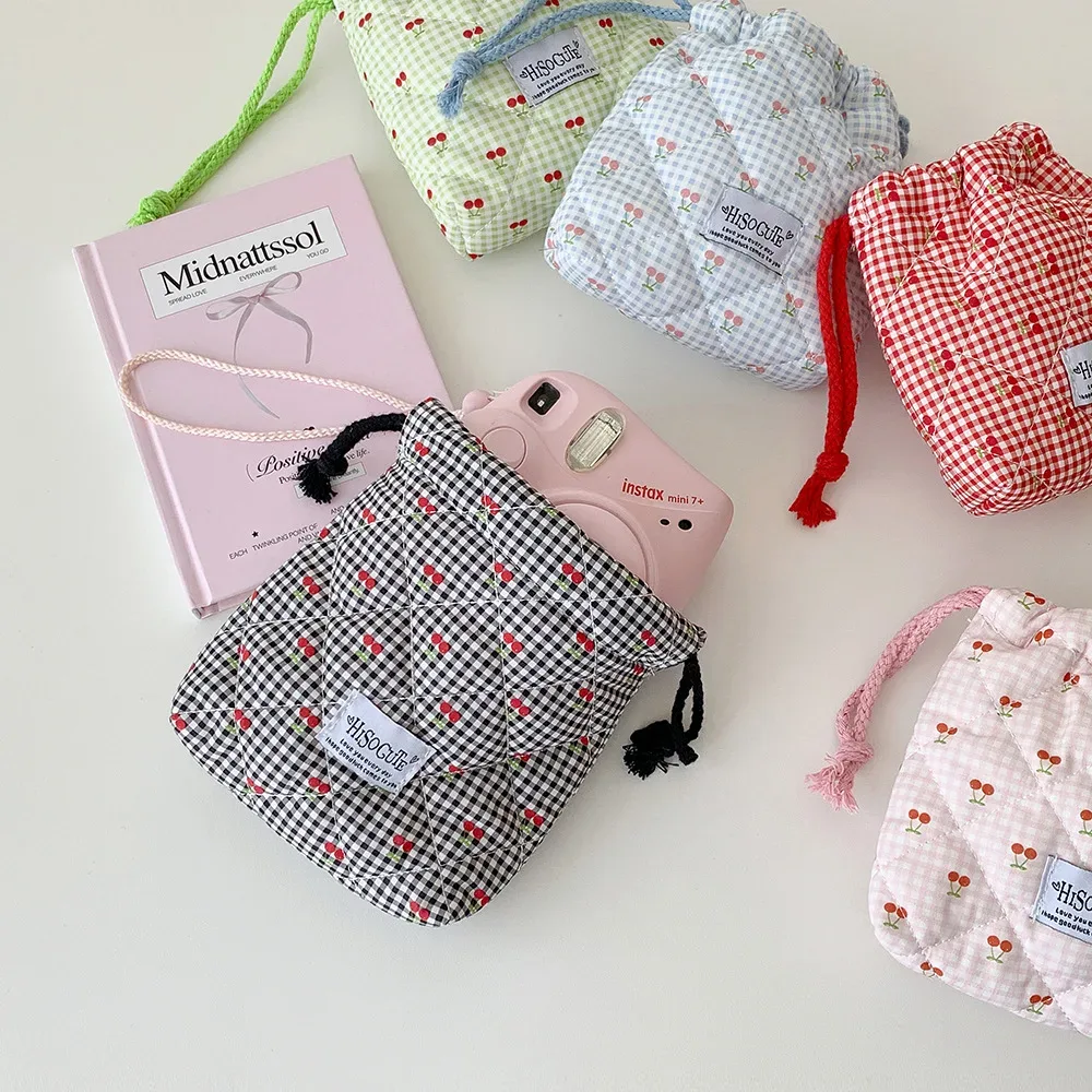 petit sac à cordon en forme de cerise pour cosmétiques, rouge à lèvres, rangement pour polaroid, pochette de voyage portable à cordon, petit sac de rangement pour articles divers