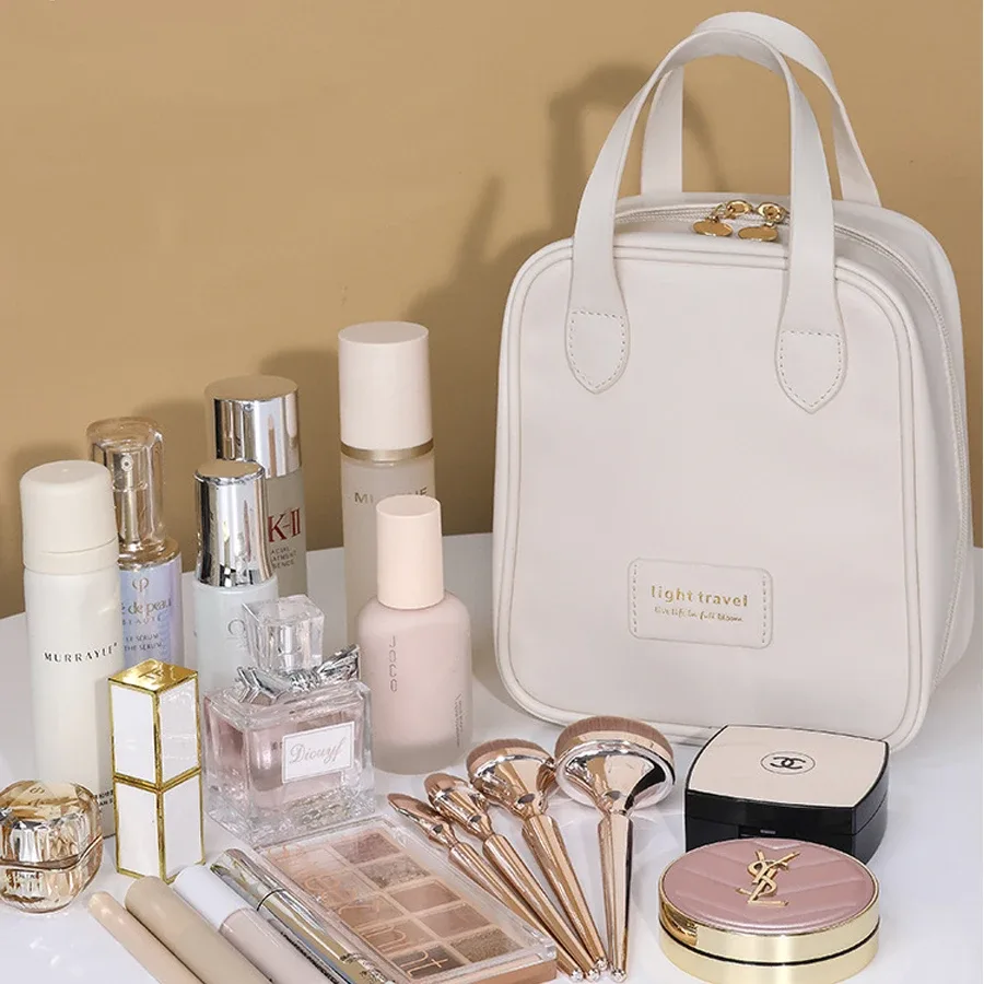 grande trousse de maquillage portable pour les voyages d'affaires, en pu imperméable, sac de rangement et de toilette portable