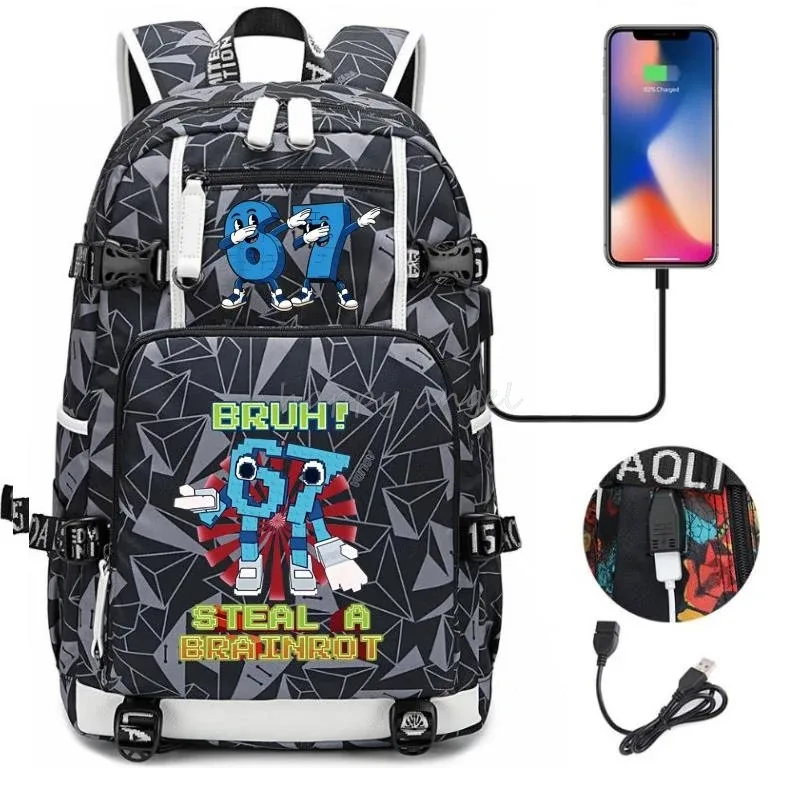 nouveau voler un cerveau imprimer usb garçons 67 six sept livre sacs grande capacité adolescents cartables femmes hommes ordinateur portable voyage sac à dos