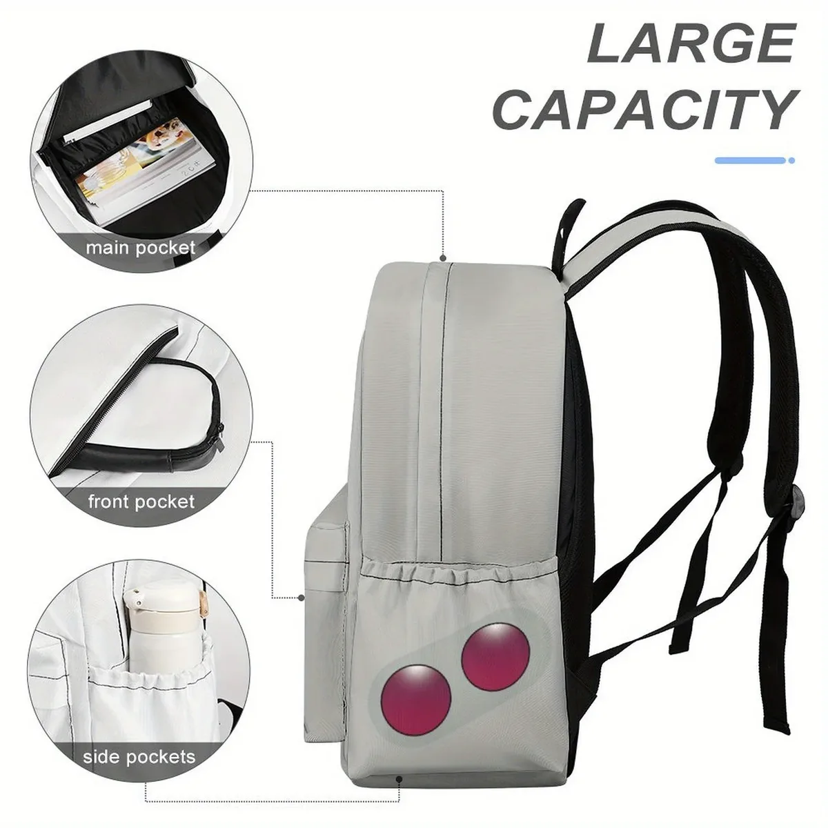 sac à dos gamer léger en tissu oxford avec motif « game over » et design rétro de manette de jeu