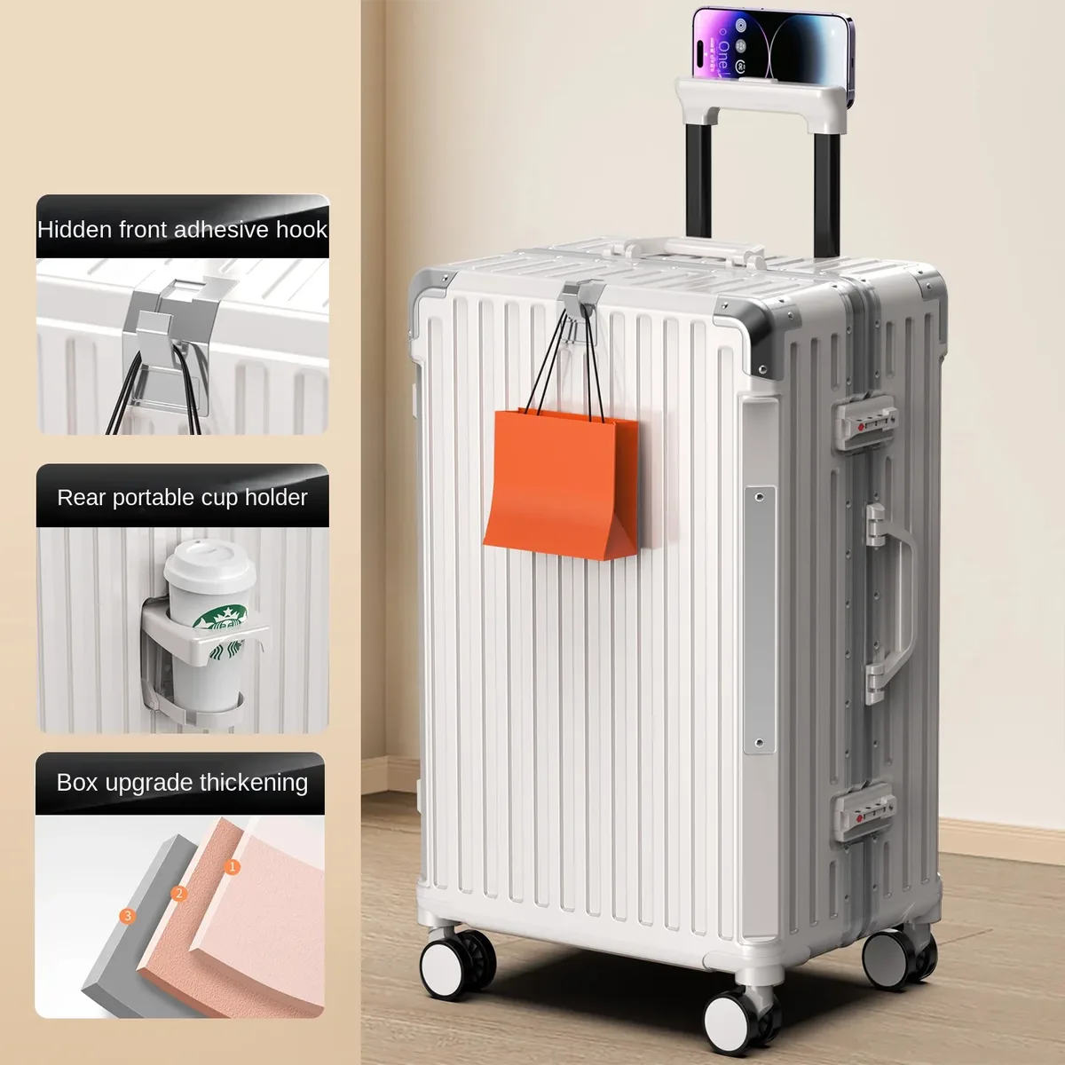 valise de voyage à cadre en aluminium, nouvelle valise à roulettes pour homme, bagage de grande taille 28/30 pouces, valise cabine 20 pouces avec serrure à combinaison