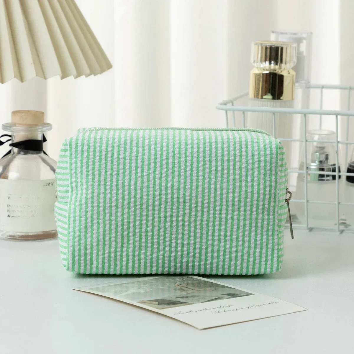 sac à cosmétiques rayé, trousse de maquillage rose violet pour femmes, organisateur de voyage avec fermeture éclair