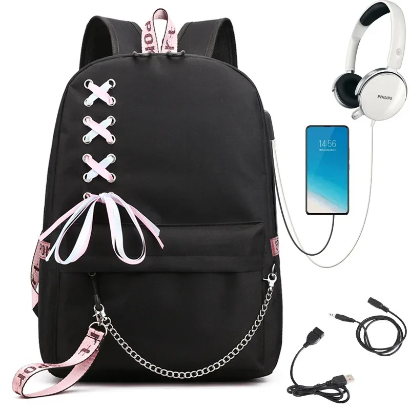 sac à dos scolaire pour étudiants, tendance, sac à dos de voyage, chargeur usb, sac pour ordinateur portable, sacs d'école noirs pour adolescents
