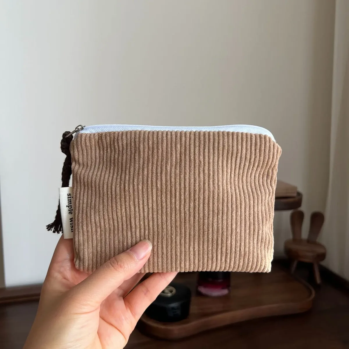 pochette de maquillage rayée rose pour femme, mini sac à cosmétiques mignon, sac de rangement portable pour clés, écouteurs, rouge à lèvres, porte-monnaie