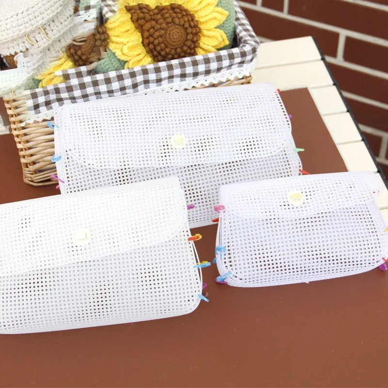 kit de sac à main transparent en toile plastique maille, sac à bandoulière en tricot, sac en plastique fait à la main, pièce de fil, accessoires de bricolage, sac à crochet