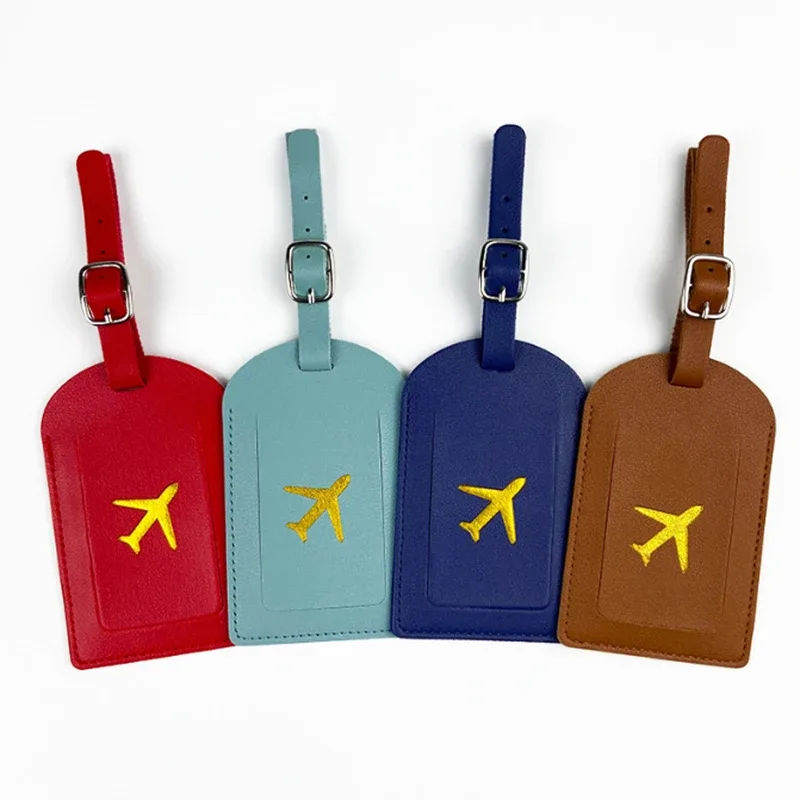 étiquette de bagage en cuir pu pour hommes et femmes, adresse de valise mignonne, étiquette de sac d'embarquement de bagages, porte-adresse d'identification de nom, accessoires de voyage
