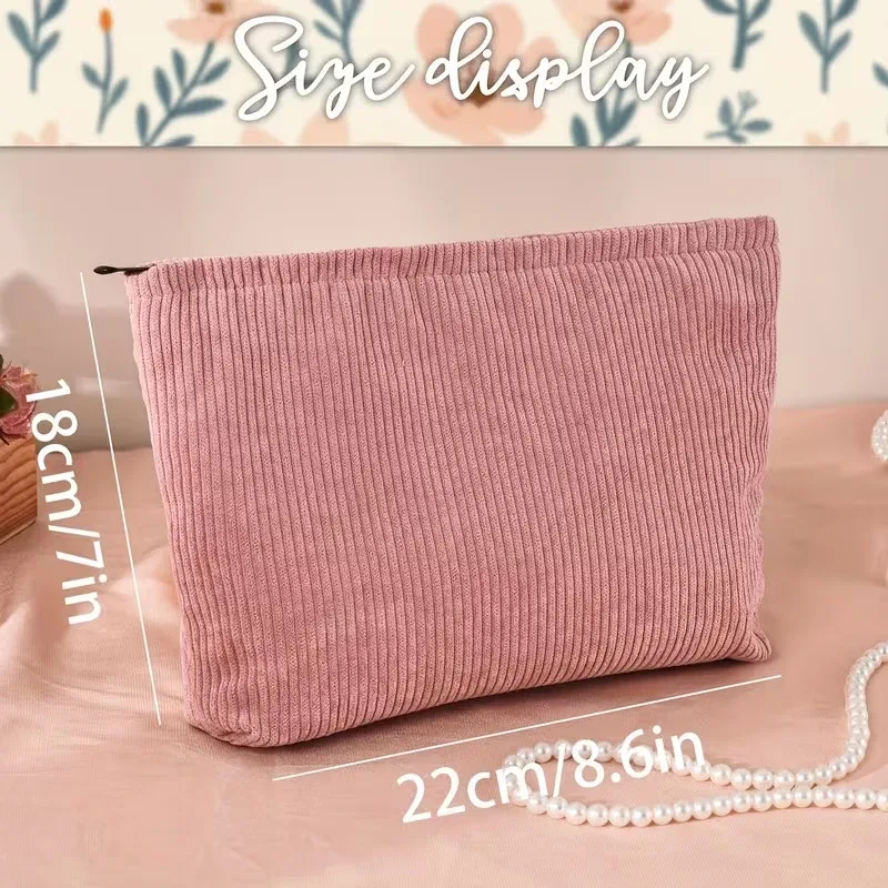 pochette à maquillage en velours côtelé personnalisée, pochette de rangement texturée douce pour ranger les cosmétiques, idéale pour un usage quotidien, les vacances à la plage et les voyages