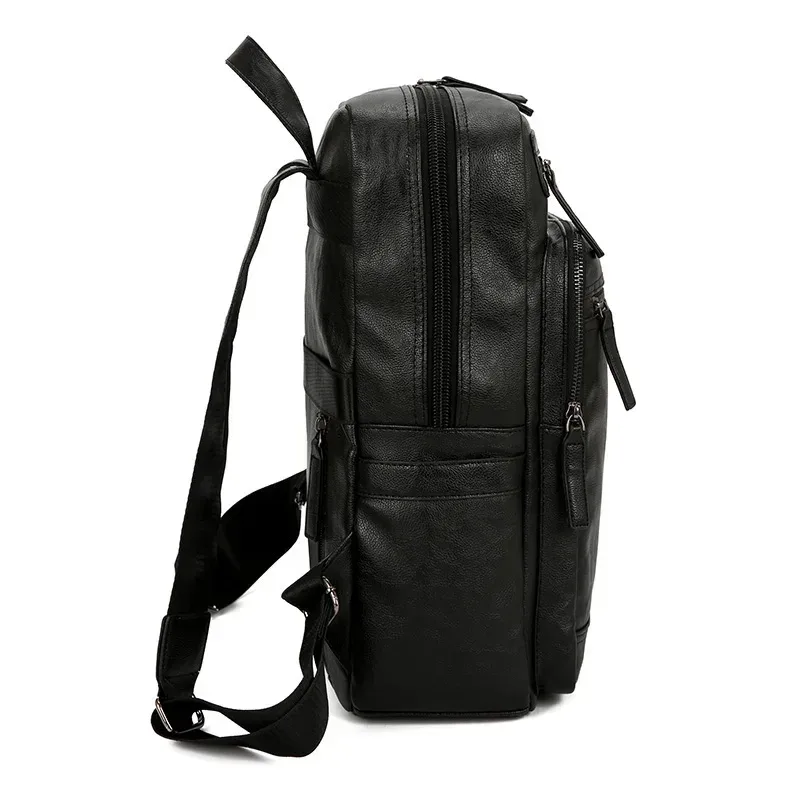 sac dos cuir véritable peau mouton noir poche latérale parapluie bandoulière souple froncé jacquard maille résine fermeture éclair voyage business école ordinateur