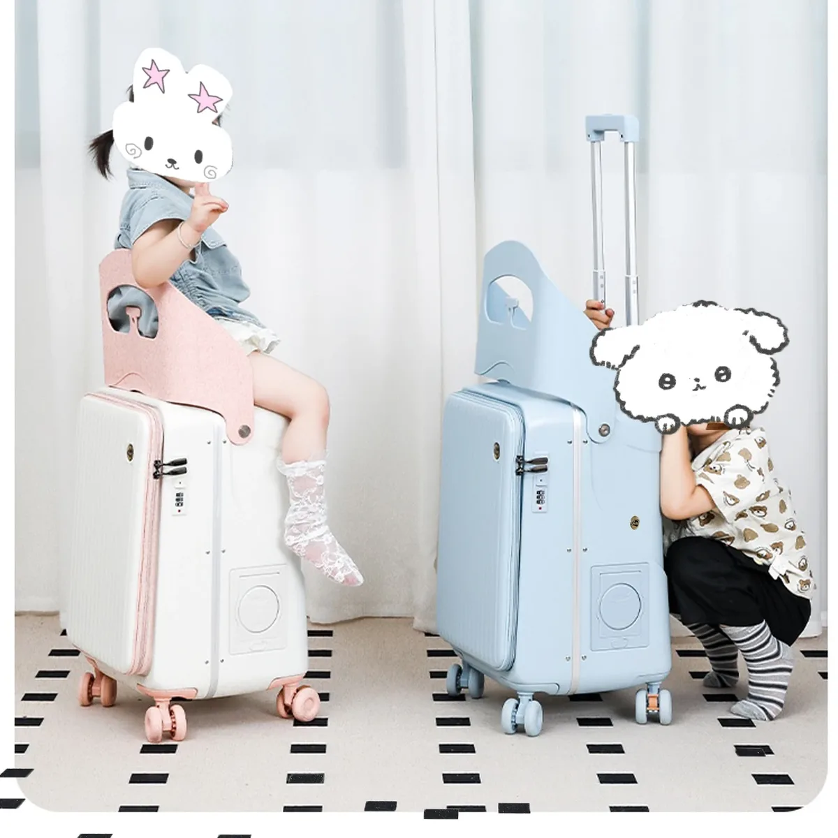 valise à roulettes pour enfant bunnyfly 20/24 pouces avec siège intégré – bagage cabine pour fille