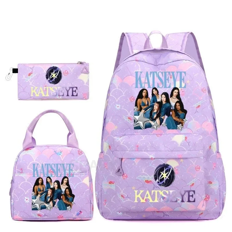 sac à dos amusant katseye, imperméable, grande capacité, pour ordinateur portable, sac d'école, pour femmes et hommes, motif dessin animé, sac de voyage, ensemble de 3 pièces.