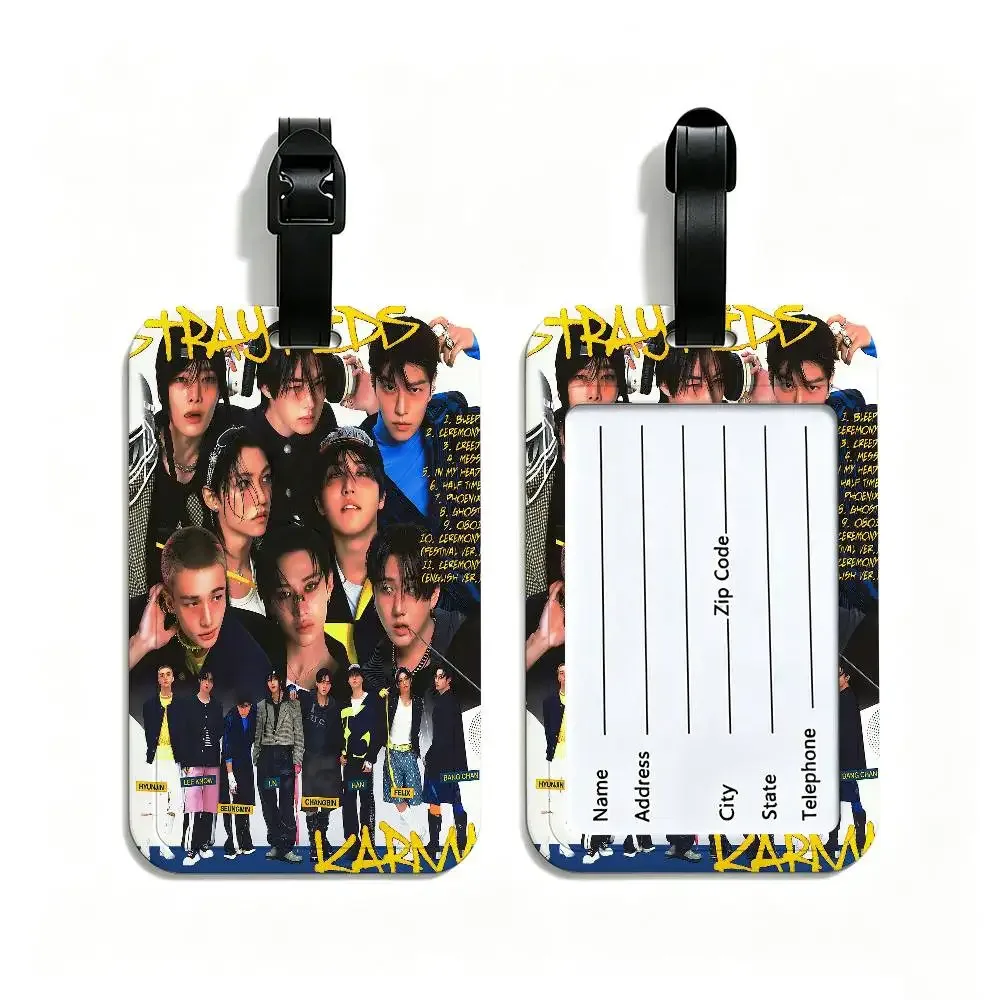 étiquette de bagage en pvc populaire kpop s-stray k-kids avec carte d'information, étiquette anti-perte pour valise, sac à dos, accessoire de voyage