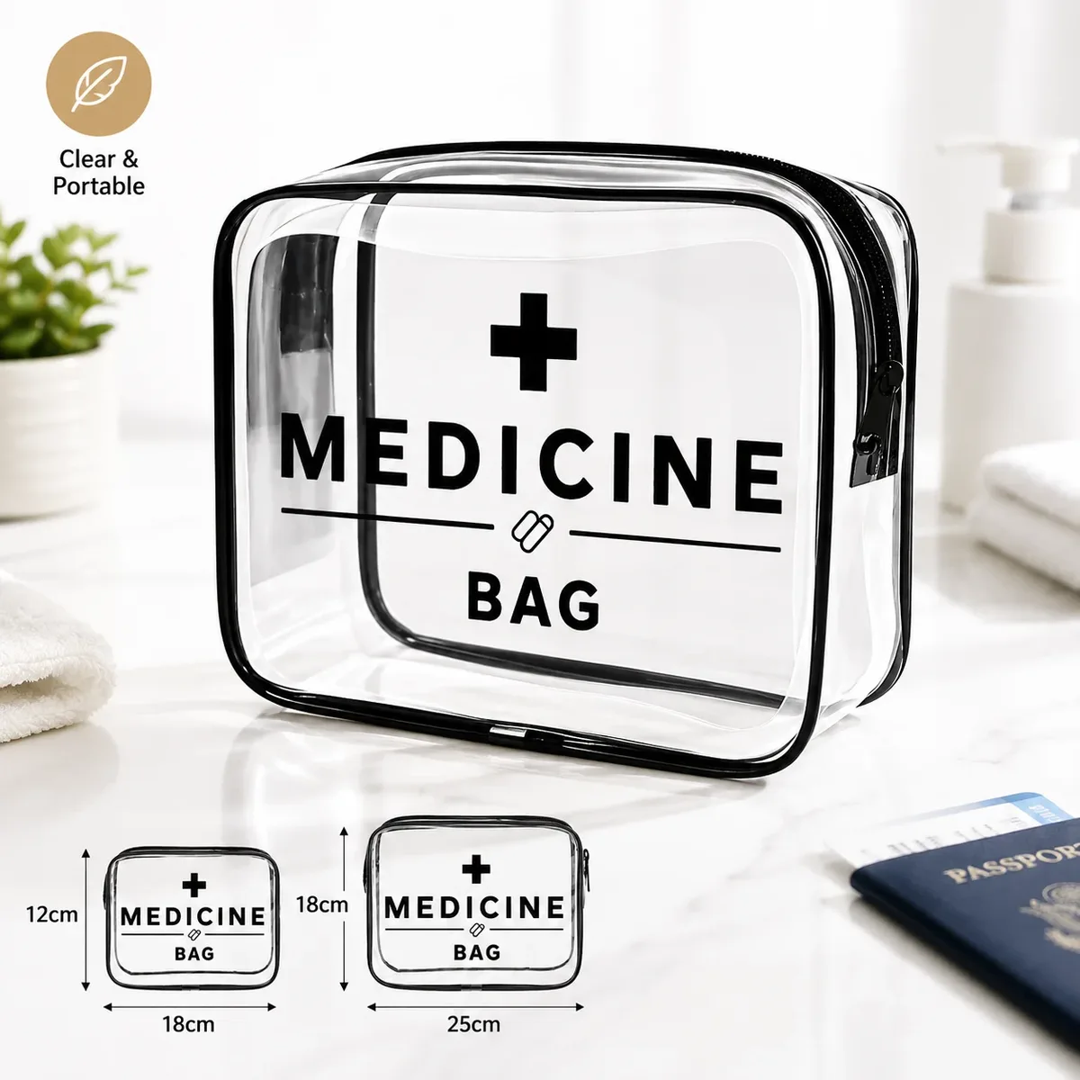 Sac à médicaments transparent portable, organisateur de premiers secours transparent, grande capacité, étui de rangement à fermeture éclair pour les voyages et les urgences à domicile.
