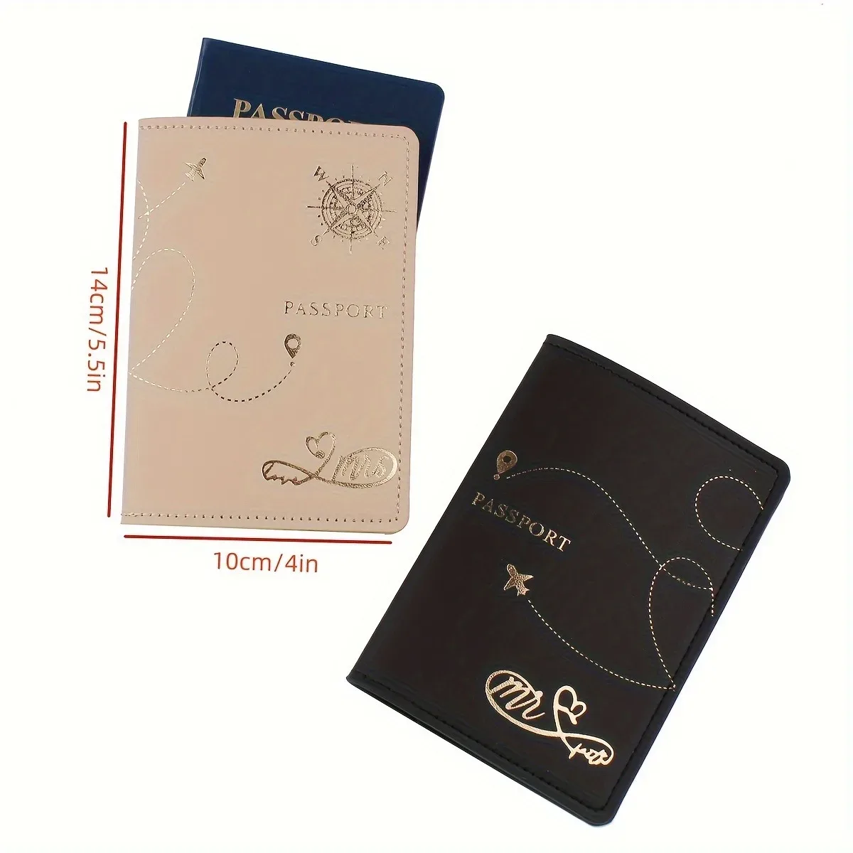Lot de 2 étuis de passeport en cuir PU Mr & Mrs, porte-cartes léger, accessoires de voyage, portefeuille, cadeau pour couples