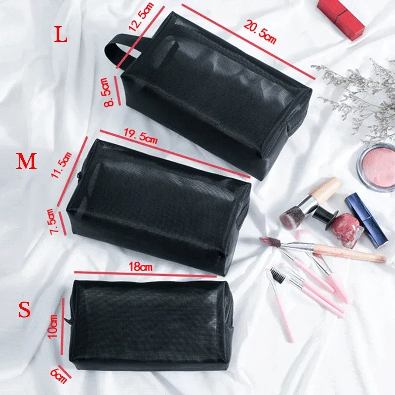 sac à cosmétiques transparent en maille portable, étui de maquillage pour femmes, organisateur de maquillage à fermeture éclair de voyage, sac de rangement de toilette et de beauté, pochette