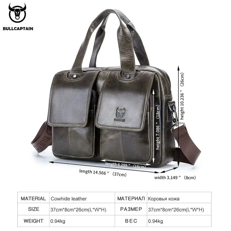 bullcaptain hommes vrai mallette en cuir 14 pouces pochette pour ordinateur portable, décontracté épaule messenger sac fourre-tout, le travail de bureau, 042