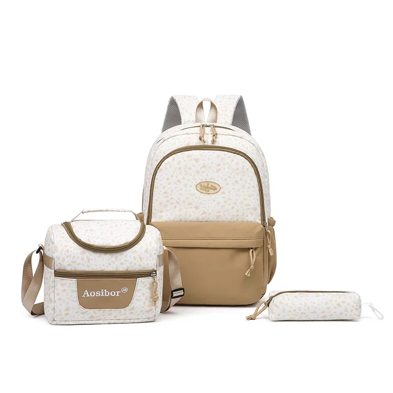 sac à dos, imprimé léopard, ensemble 3 en 1, léger, grande capacité, sac pour collège, trousse à crayons, sac à déjeuner