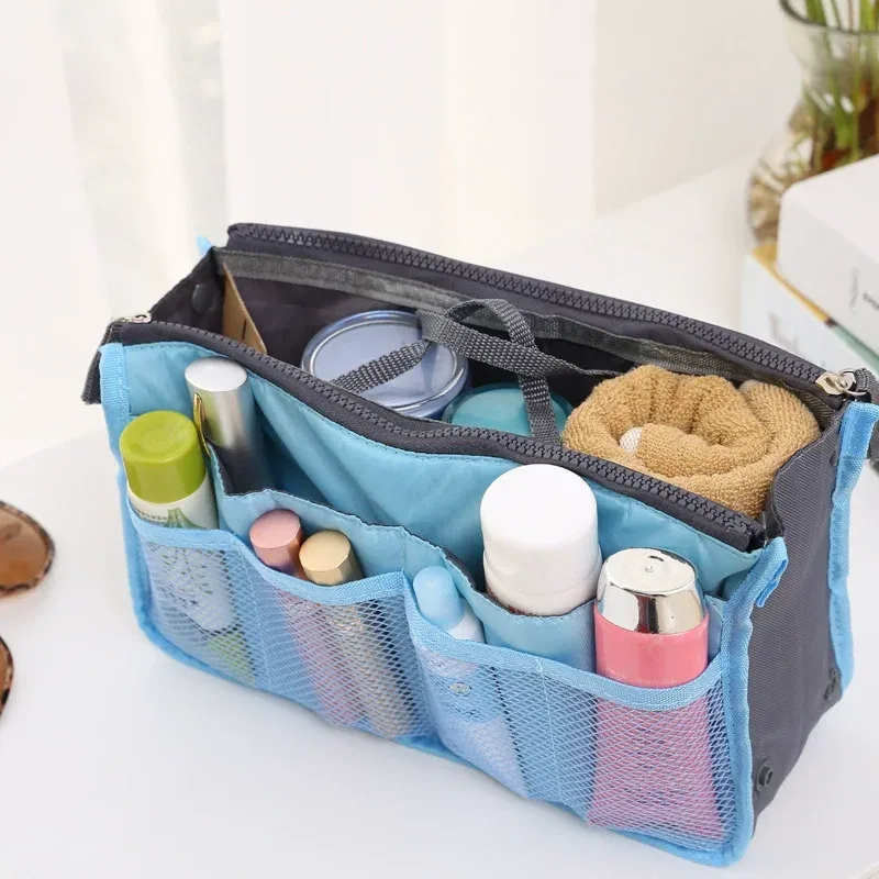 trousse de maquillage et de toilette de voyage de grande capacité, organisateur de cosmétiques à double fermeture éclair, pochette de rangement portable en sac