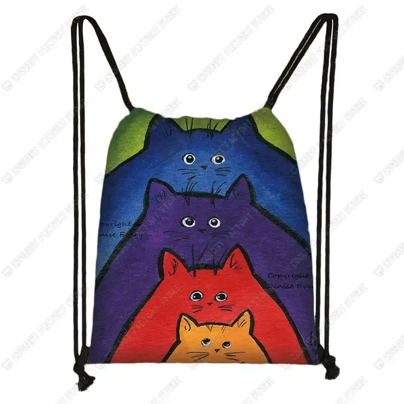 sac à dos de voyage en toile avec motif de chat pour femme, sac de rangement, sac de proximité, joli, mignon, chat de dessin animé, image imprimée, mode