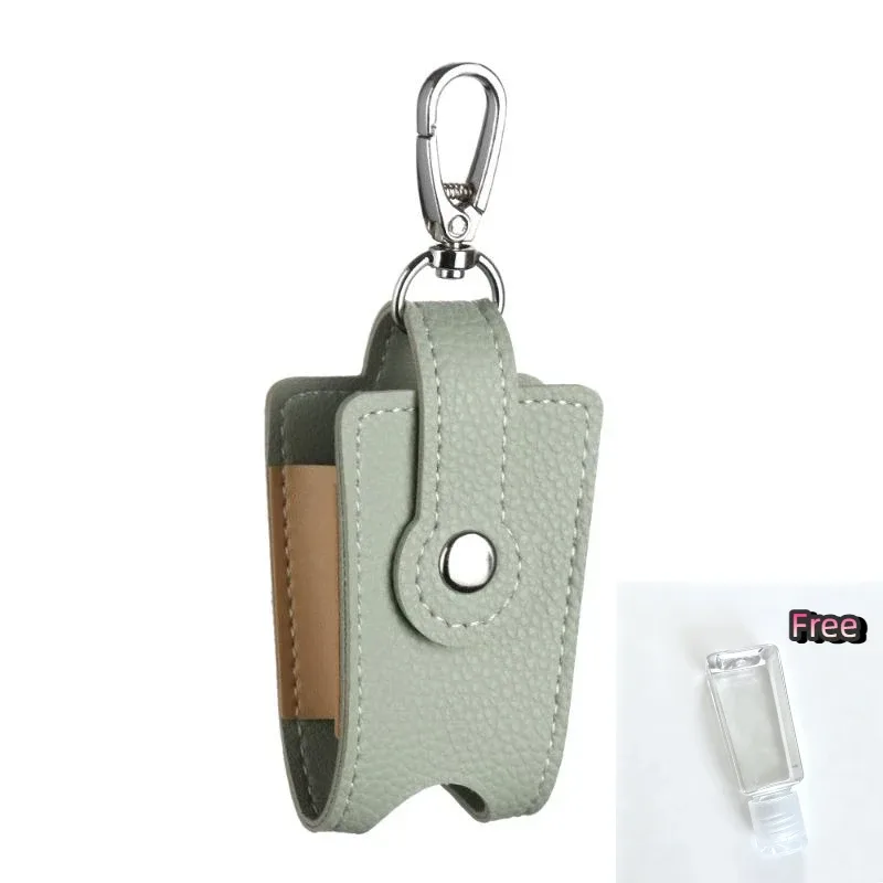 porte-désinfectant pour les mains en cuir pu avec porte-clés en métal, flacon vide rechargeable, s'adapte à la pochette, au sac à dos, aux clés
