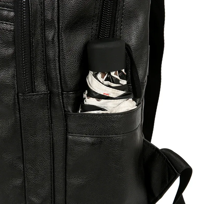 sac dos cuir véritable peau mouton noir poche latérale parapluie bandoulière souple froncé jacquard maille résine fermeture éclair voyage business école ordinateur