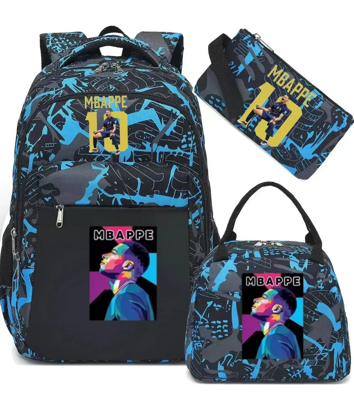 sac à dos m-mbappe camouflage 3 pièces, sacs d'école pour ordinateur portable, pour garçons et filles, sacs de voyage décontractés pour femmes et hommes, mochila