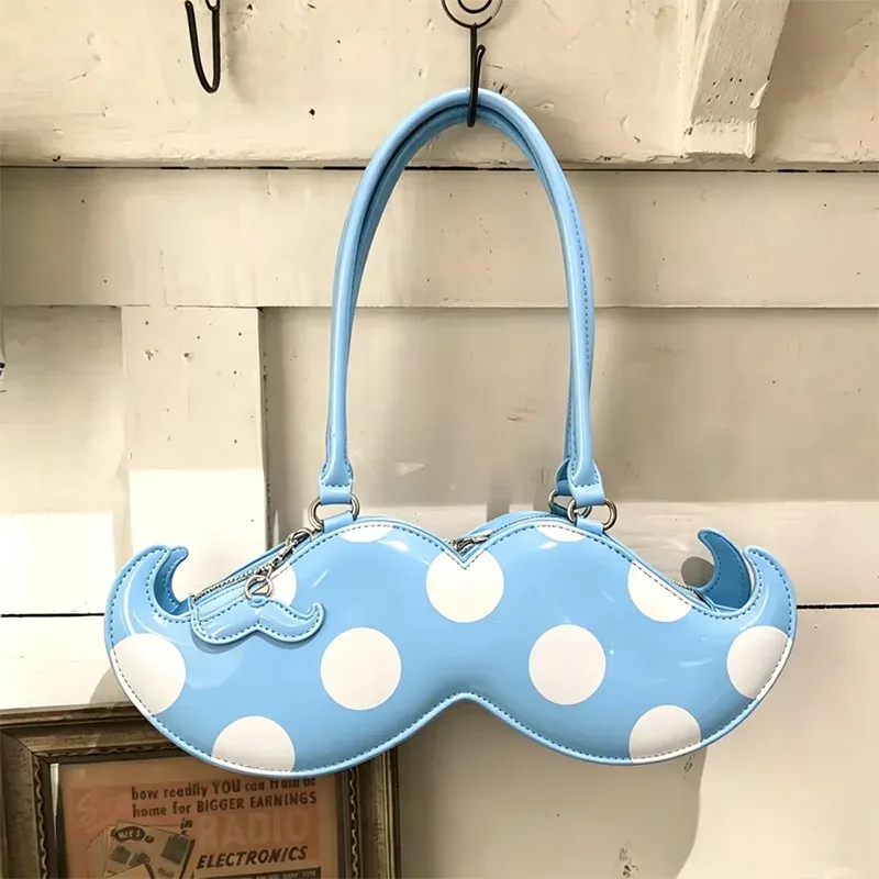 sac à bandoulière rétro à pois en forme de moustache, sac à main décontracté, sacoche portable pour le quotidien, style vintage streetwear