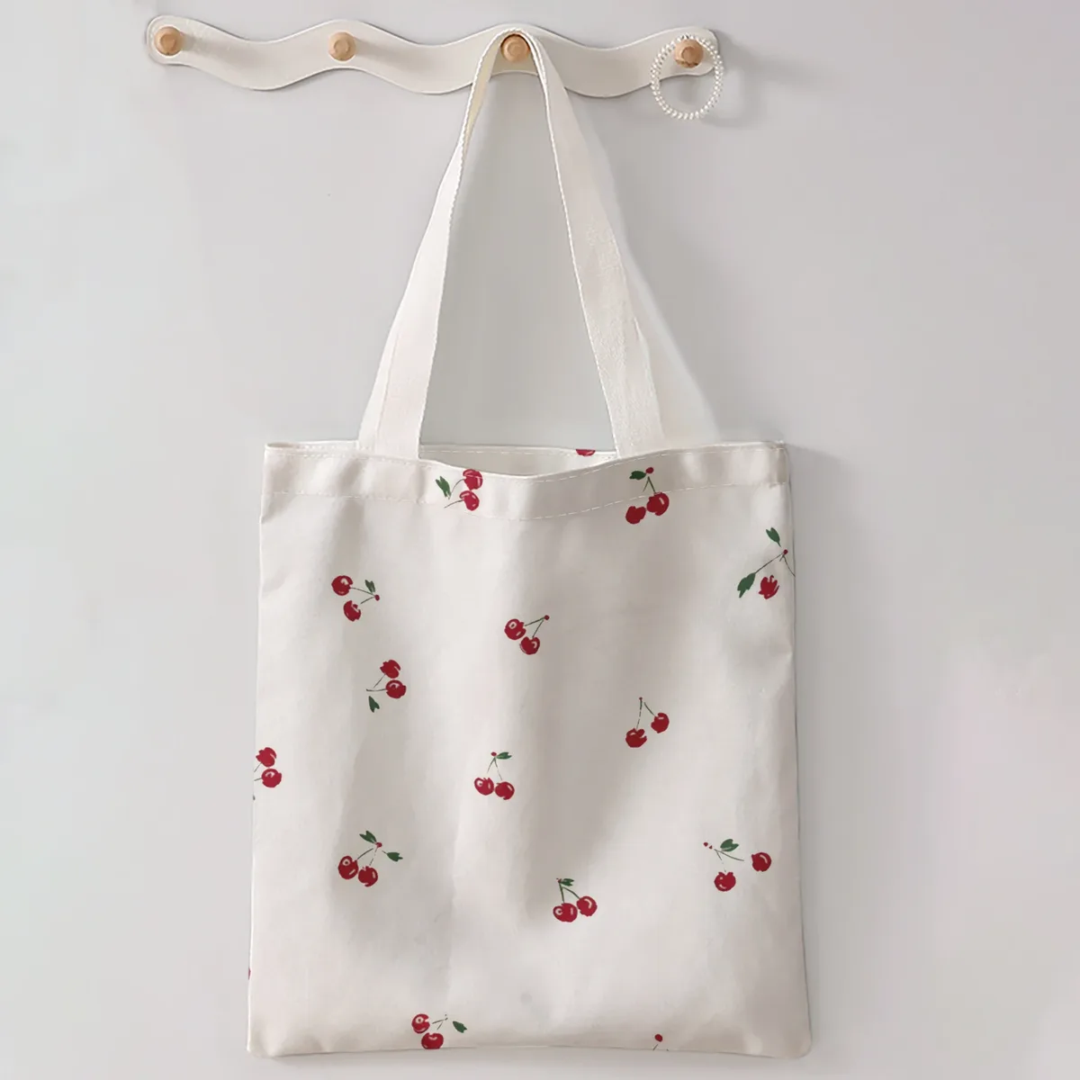 sac à main décontracté imprimé motif cerises, sac à dos réutilisable et tendance, sac à main multifonctionnel, sac de shopping en toile