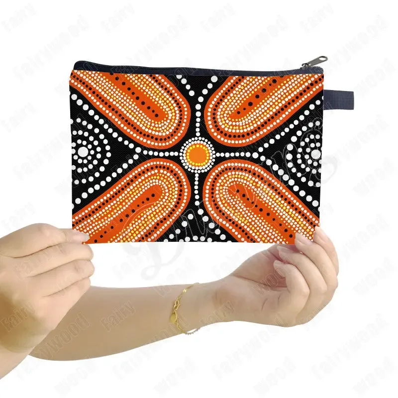 trousse de maquillage à imprimé points aborigènes australiens, sac de rangement pour rouge à lèvres et téléphone, pochette de toilette pour femme, motif culturel indigène