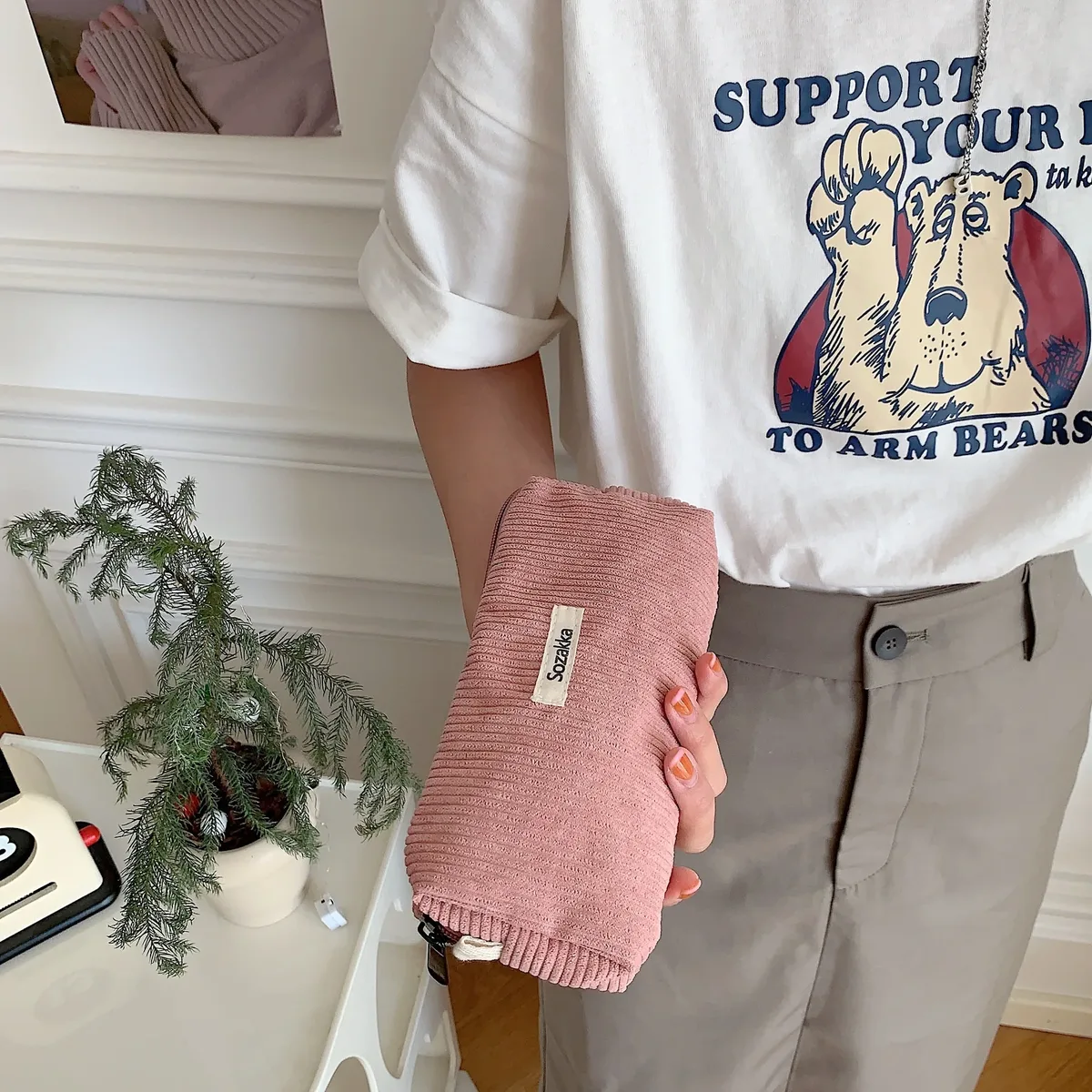 sac à stylos rétro en velours côtelé de couleur unie, boîte à crayons pour étudiants, pochette à crayons, sacs à cosmétiques pour femmes, sac de maquillage, sac de rangement pour clés et rouges à lèvres