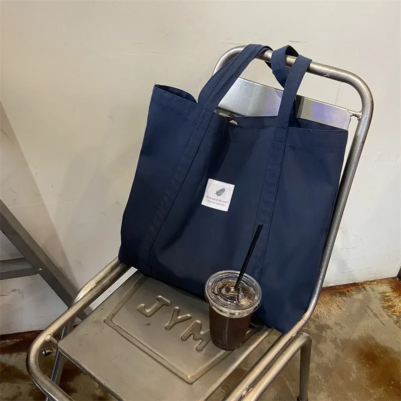 sac à bandoulière en toile de coton pour femmes, sac à main simple en tissu écologique, fourre-tout solide pour livres scolaires, sacs de shopping portables pour filles