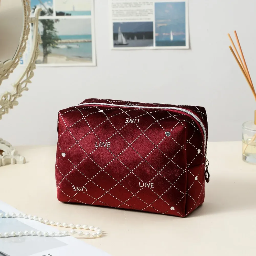 trousse de toilette en velours doux pour femme, sac cosmétique portable, motif étoile estampé à chaud, sac de rangement de maquillage avec fermeture éclair, haute qualité