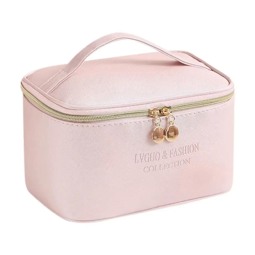 trousse à cosmétiques en cuir pu, grande capacité, étanche, fermeture éclair, trousse de maquillage, voyage, toilette multifonctionnelle, évaluation