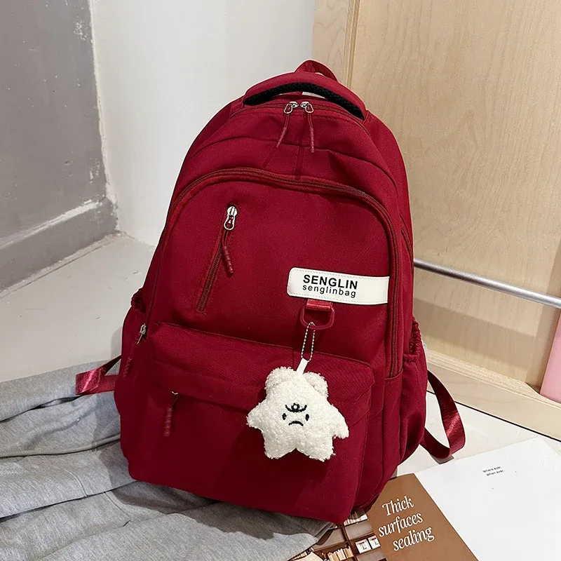sac à dos chimred pour femme, grande capacité, sac d'école léger, voyage décontracté, sac piedmont avec pendentif mignon