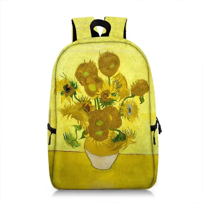 sac à dos peinture à l'huile de claude monet gustability klimt van gogh, cartable de nuit étoilée, baiser de tournesol, cartable de voyage pour femme