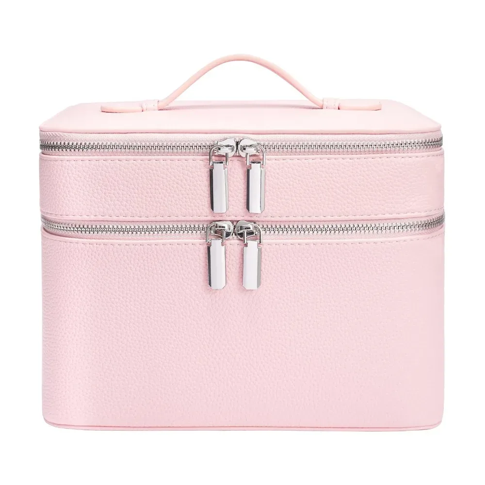 sac de voyage en pu imperméable à motif esthétique, grande capacité, motif litchi, pour l'organisation de cosmétiques