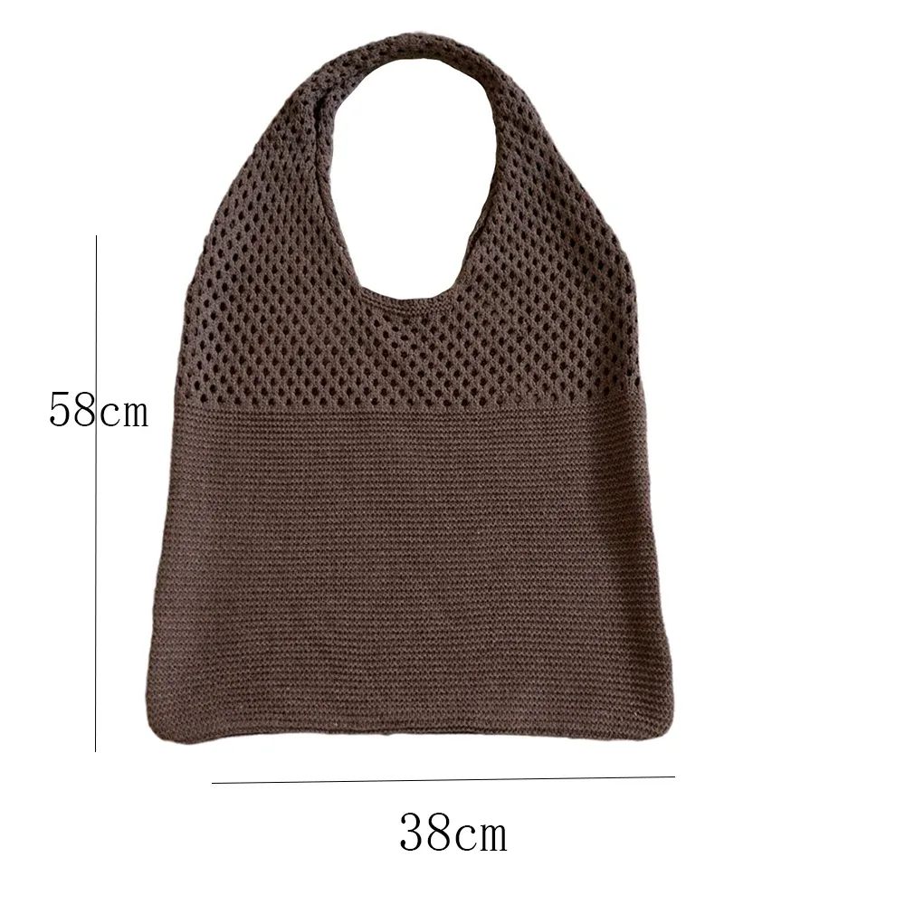 sac fourre-tout en laine tricoté de couleur unie, nom personnalisé, sac de shopping pour femmes, sac à main rétro ajouré, sacs à main doux brodés personnalisés