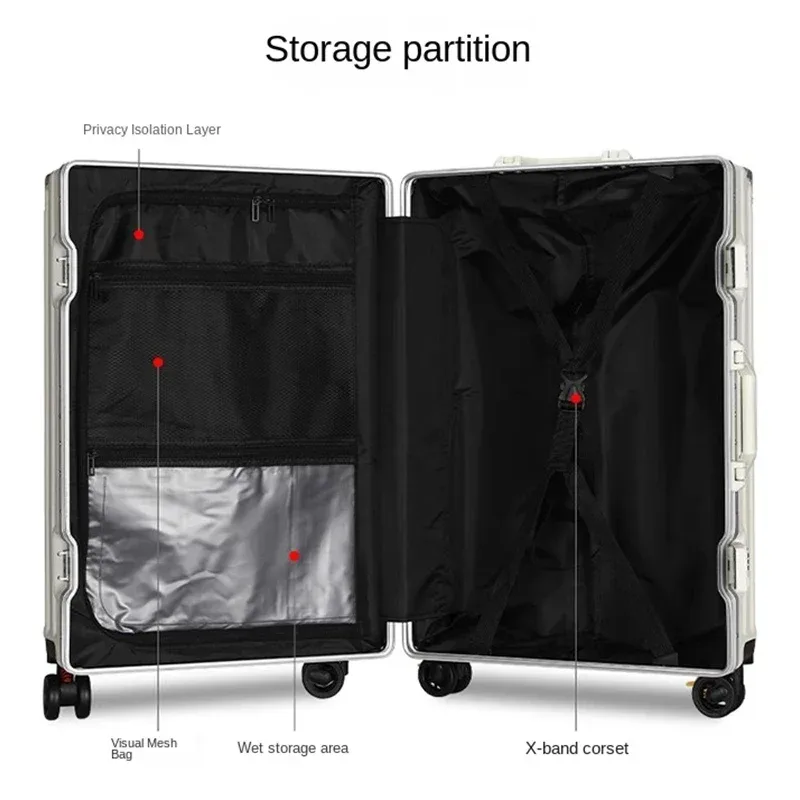 valise de voyage multifonction avec frein à roue, chargement usb, cadre en aluminium, pour hommes et femmes, bagage cabine