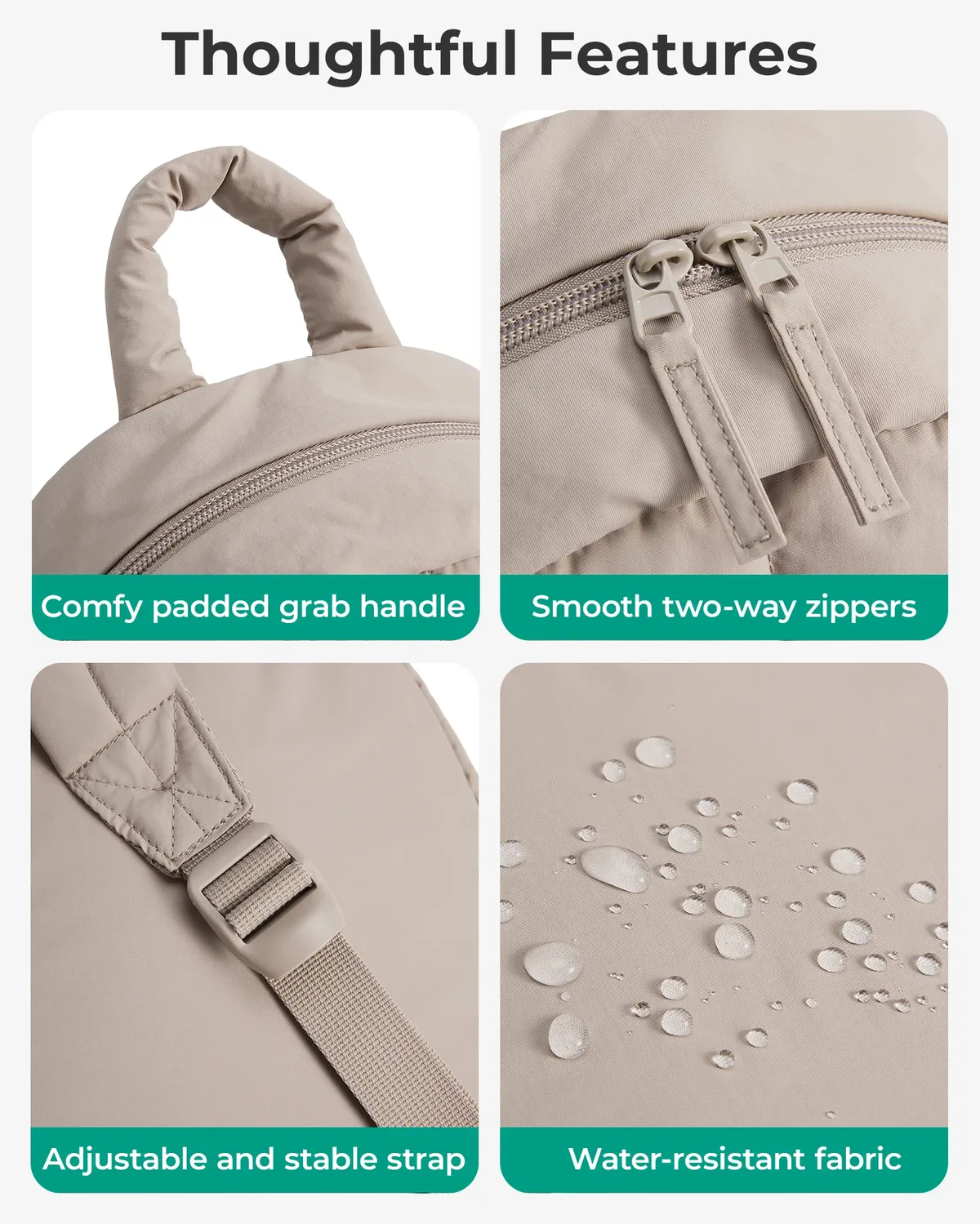sac dos polyester beige motif quadrillé petit format voyage imperméable confortable transport journee usage quotidien