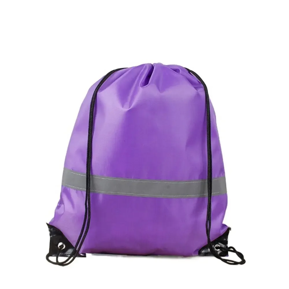 sac à dos de sport à rayures réfléchissantes, cordon de serrage, polyester 210d, couleur unie, sac à bandoulière de sport en nylon, étanche et portable